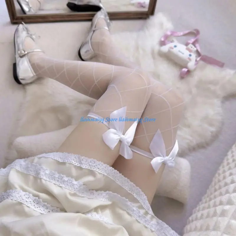 

573b Fashion Rhombus print шелковые чулки для женщин склонить акцент на бедре высокие длинные носки