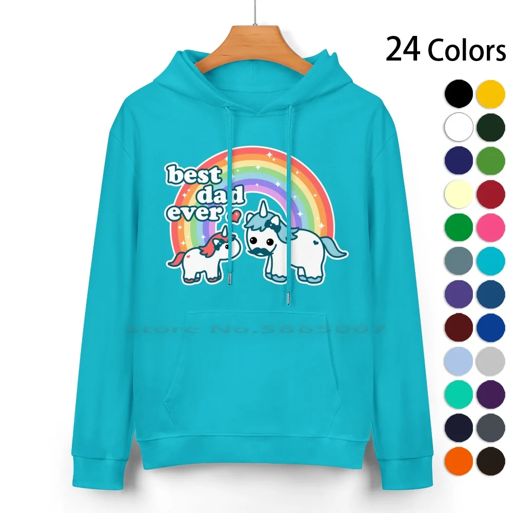 Best Unicorn Dad Pure Cotton Hoodie Sweater 24 Colors Father Son Daughter Happy Cartoon Pastel Love Sparkle Family Kids