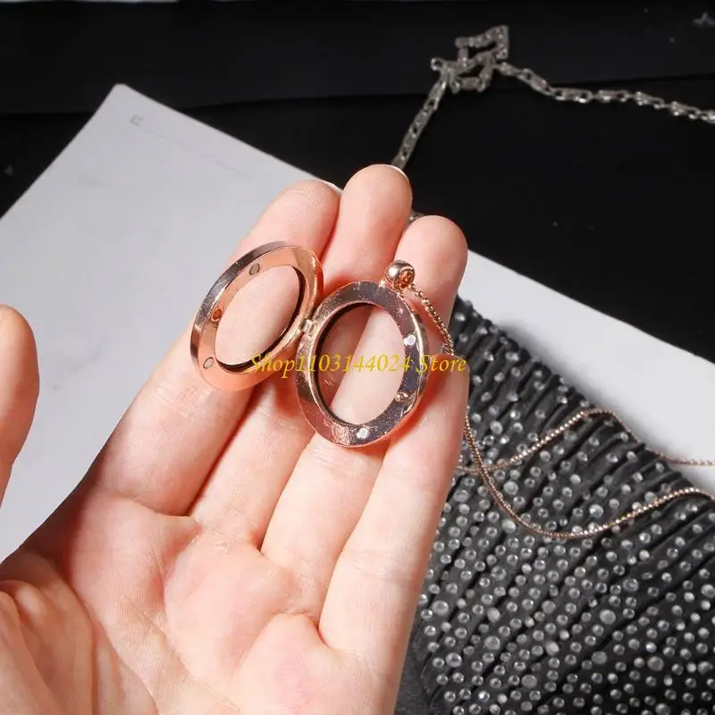 N5KE Open Memory Photo Box Locket Necklace Round Pendant Necklace Jewelry for Women