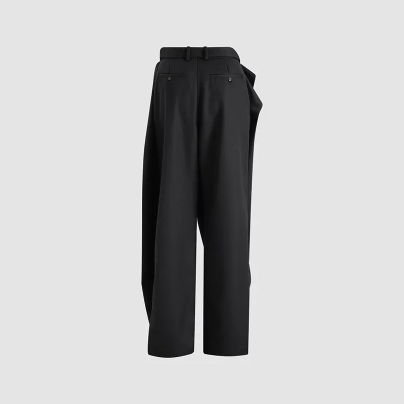 Women's ruffled wool-blend flared pants, versatile wide-leg pants, high-quality business straight-leg pants, 2026, new style y2k