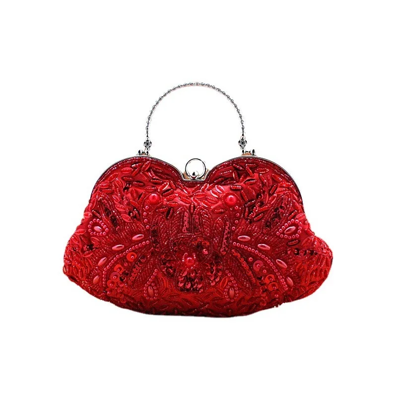 

Chinese Style Retro Heavy Craftsmanship Beaded Embroidery Bag Oblique Span Dinner Perfect Matching Hand Bag Luxury Designer Bags