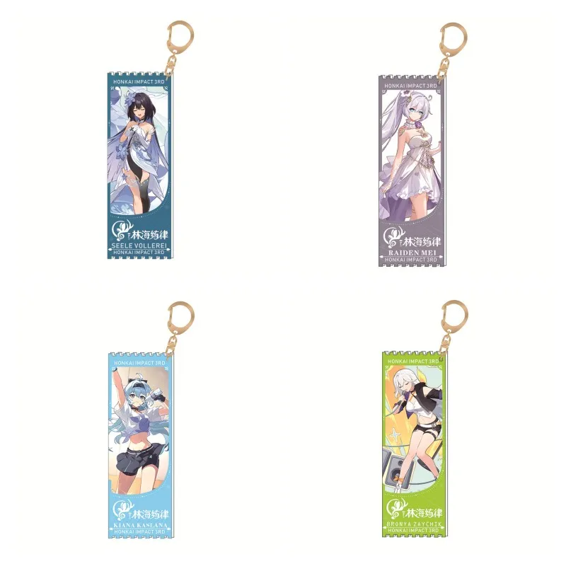 Game Honkai Impact 3 Anime Figures Kiana Kaslana Seele Vollerei Acrylic Laser Keychain Bronya Zaychik Model Keyring Pendant Toy