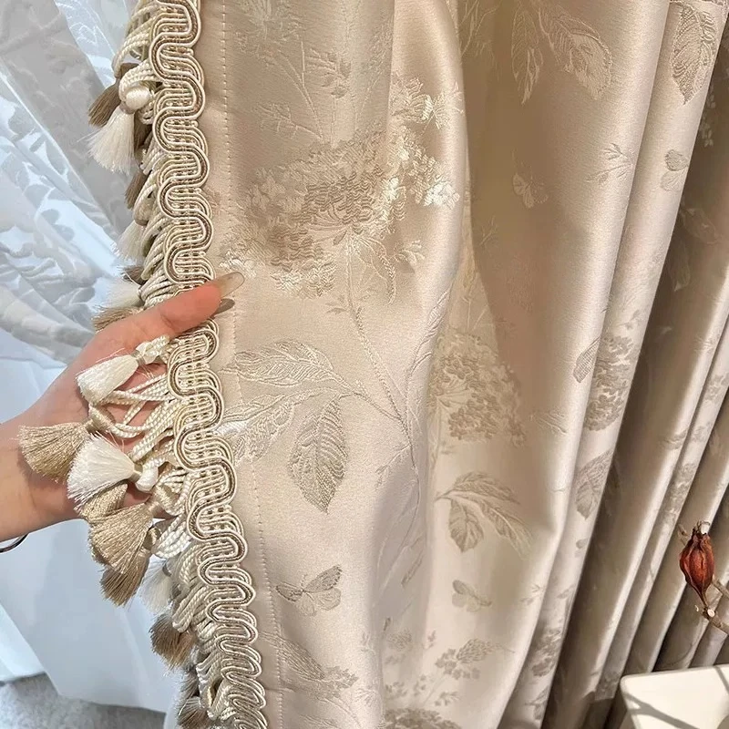 French Champagne Gloss Jacquard Thick Curtains for Living Room Bedroom Embroidered Window Screens Partition Customization