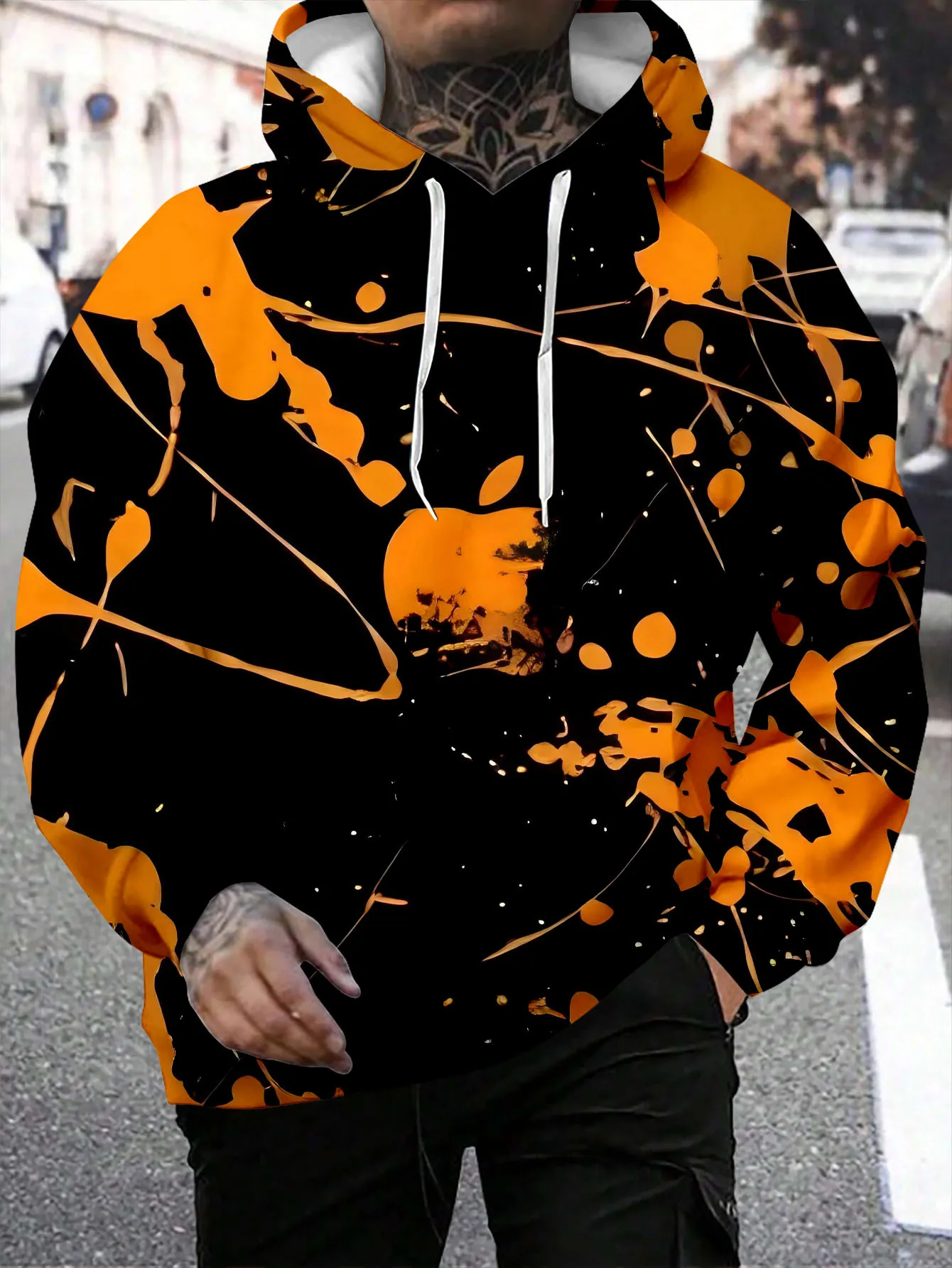 New model: men’s hooded long-sleeve loose-fitting casual printed basic sweatshirt. Perfect for young people in spring, summer, a