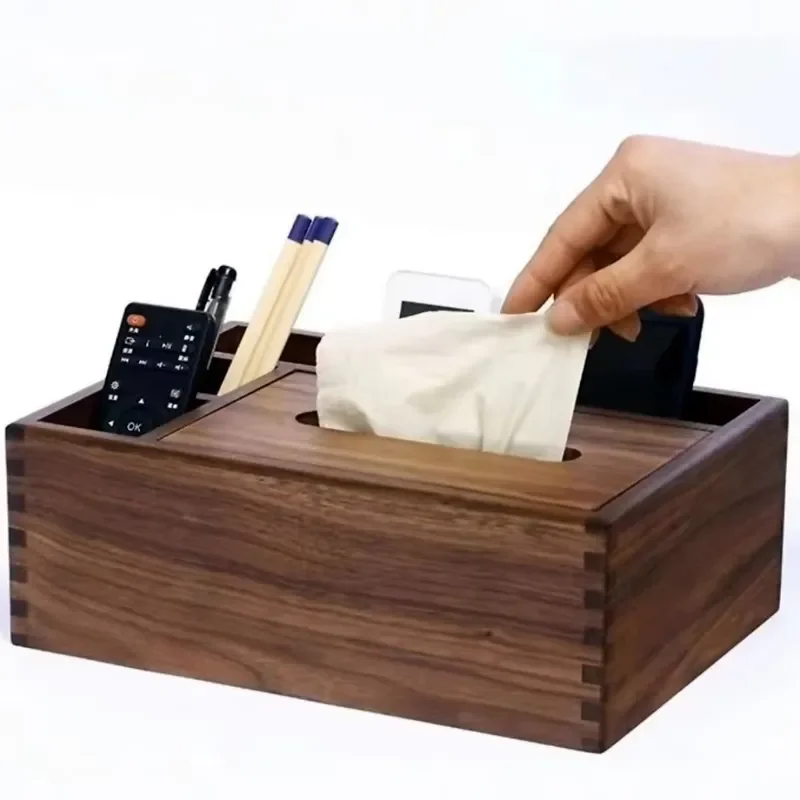 Environmentally friendly custom design Wooden stationery Paper rack Desk storage Bamboo tissue box with divider Storage