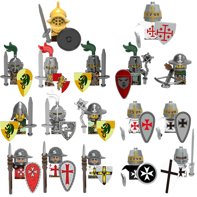 MOC Medieval Military Infantry Figures Building Blocks Soldier Spartan Warrior Knights Roman Weapons Accessories Toys for kids