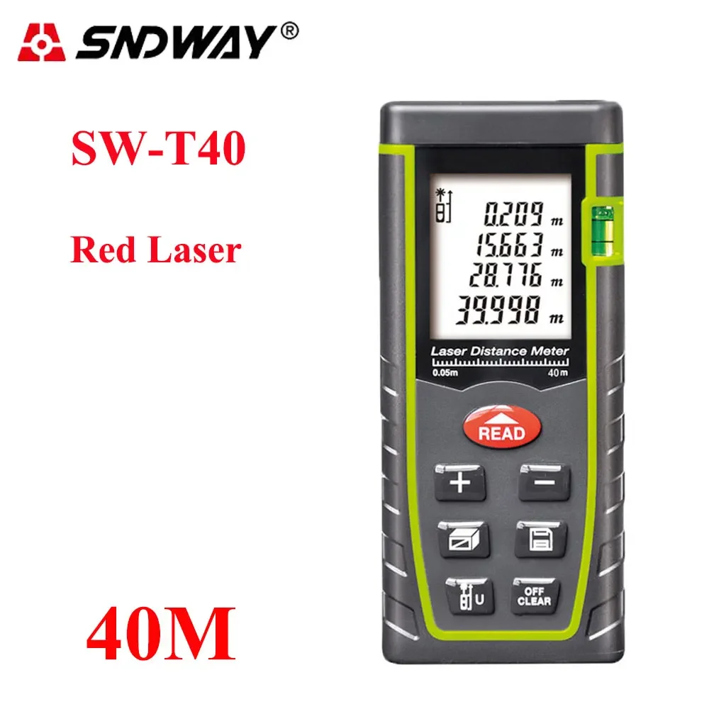 SNDWAY SW-T40 Digital 40M Laser Rangefinder Handheld Distance Meter Trena Laser Range Finder Area/Volume/Distance Measure Tool