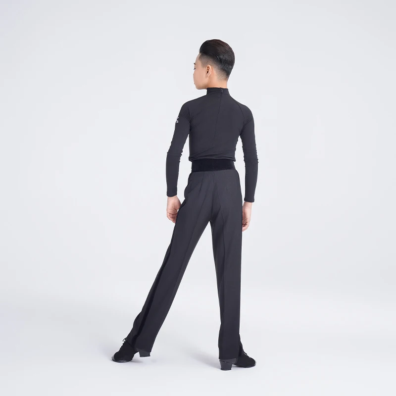 영국 라틴 댄스 드레스 남성용 블랙 하이넥 긴팔 탑 디자인 에디션 공연 훈련복
