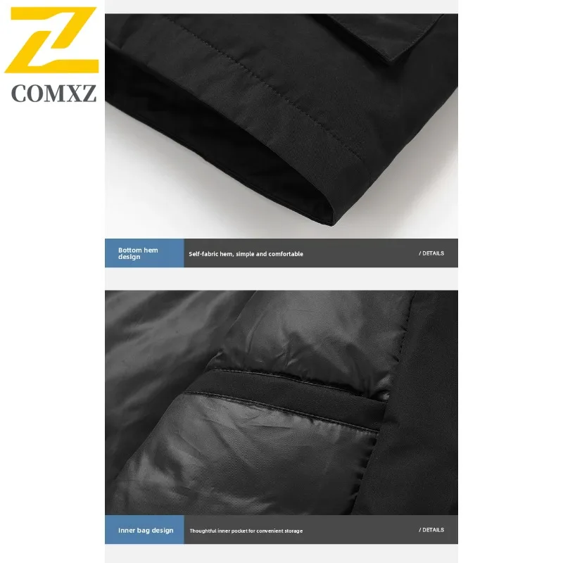 سترة COMXZ للرجال في الهواء الطلق عالية الجودة كاجوال بقلنسوة وسميكة ودافئة بلون سادة سترة شتوية مريحة وخفيفة الوزن