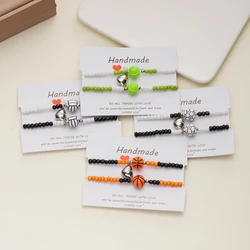Simple Rice Beads Braided Couple Bracelet for Women Men Fashion Basketball Magnetic Heart Matching Bracelet Sport Jewelry Gifts