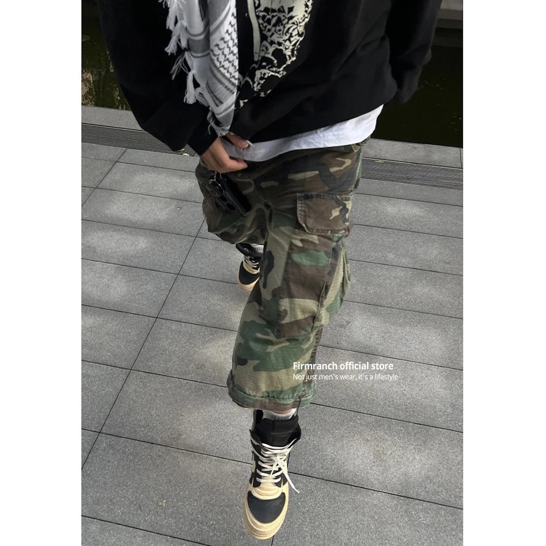 Firmranch Camouflage Detachable Paratrooper Baggy Cargo Pants Unisex For Men Women Double Wear Worn Multi-pockets Trousers