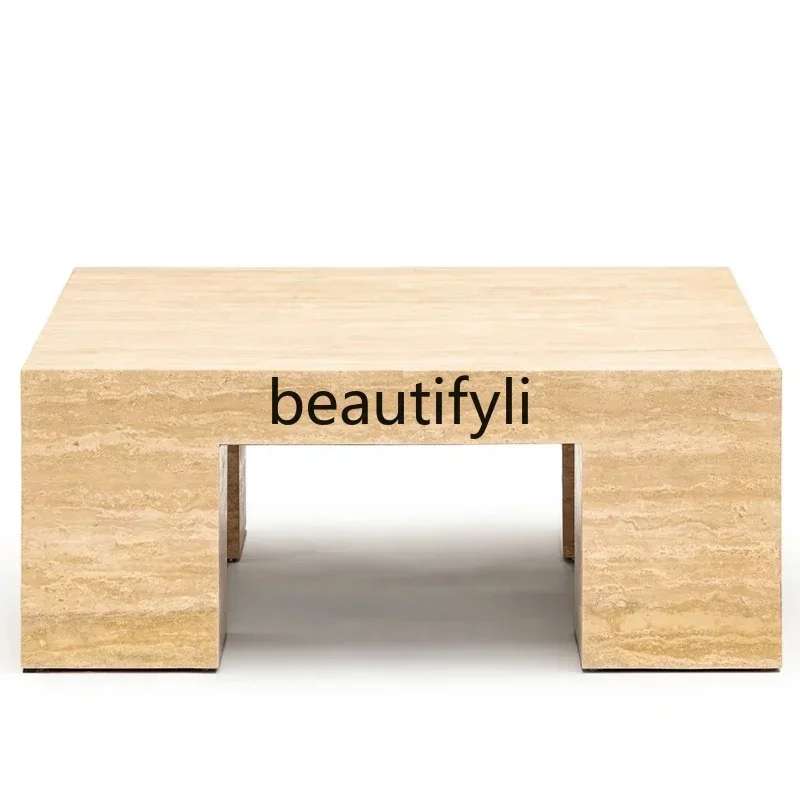 

Asmt56 Natural travertine coffee table designer modern simple living room household square coffee table wabi sabi wind light lux