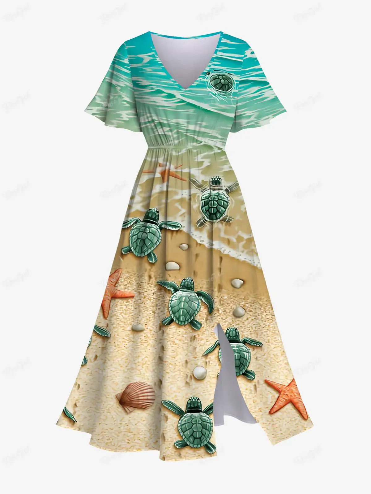 

Split Dress Plus Size 3D Print Spring Summer Daily Casual Dress women clothing vestidos de talla grande Sea Creatures Print