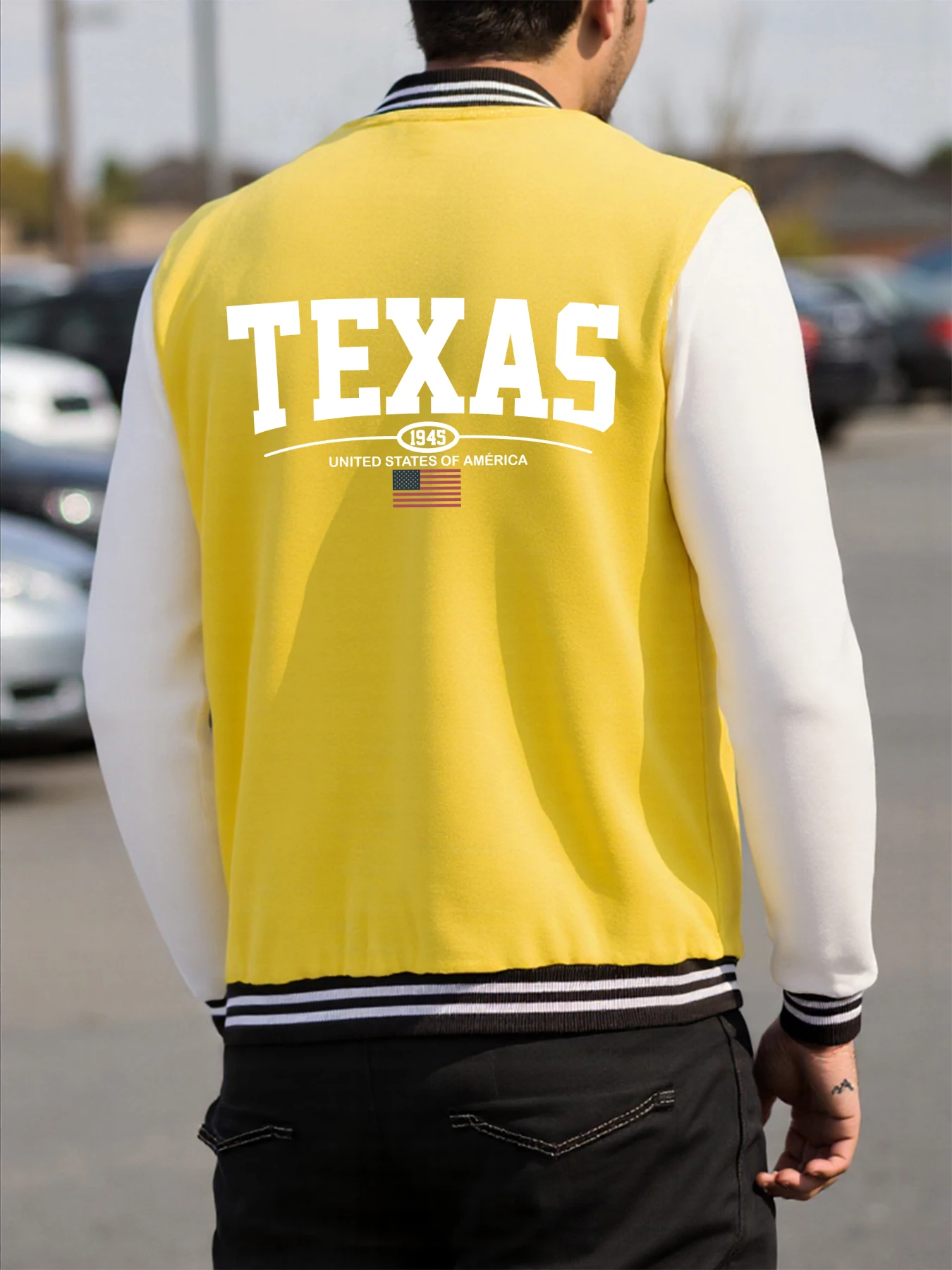 

Texas United States America Print Baseball Jersey Men Fashion Loose Jacket Menswear Autumn Unisex Casual Fleece Long Sleeve