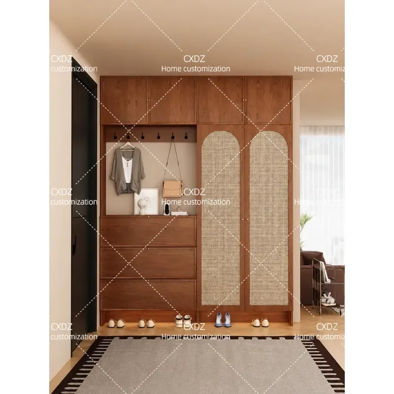 Medieval Style Ultra Thin Tipping Bucket Shoe Cabinet Household Door Storage Cabinet Heightened Hanger Entrance Cabinet