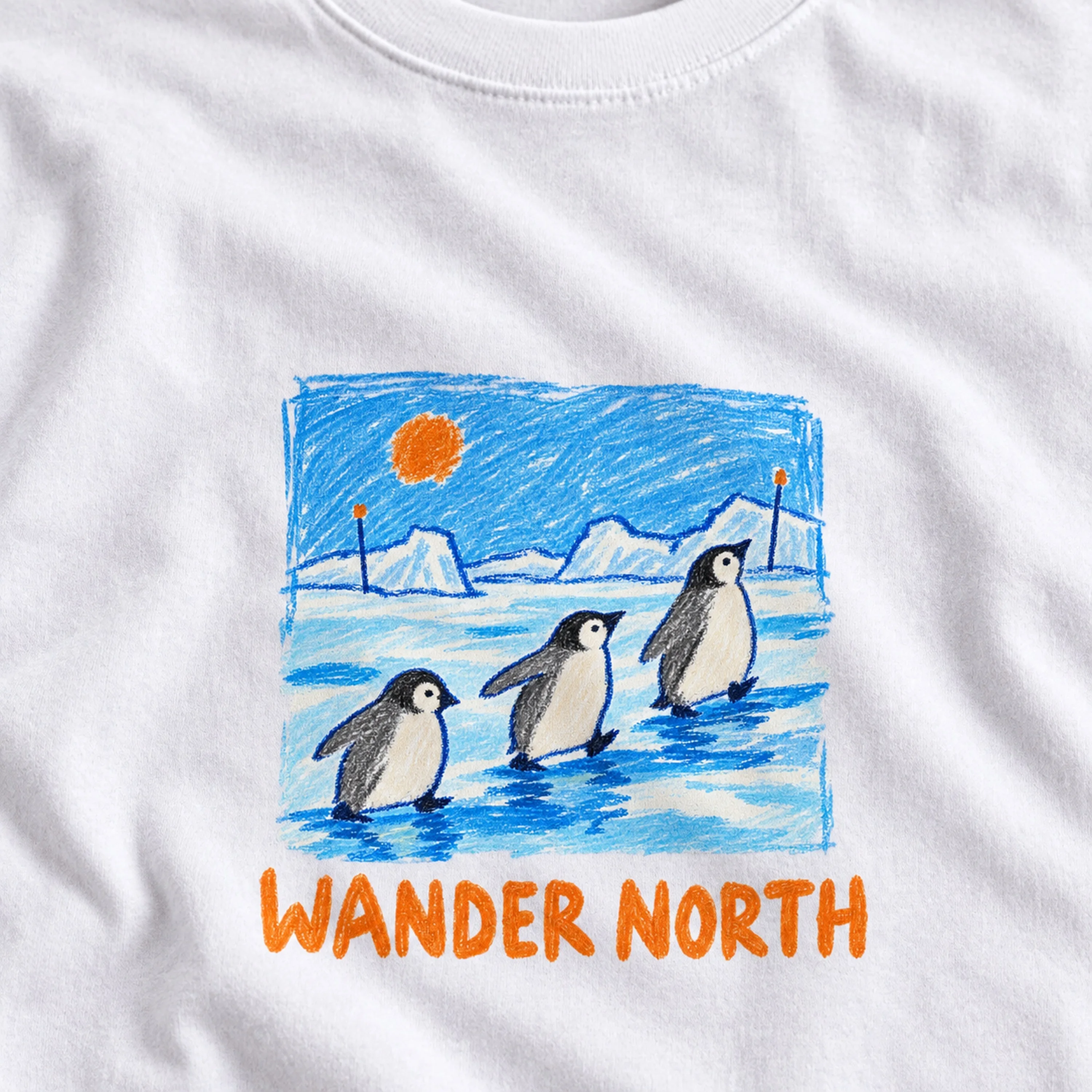 Arctic Penguin Crayon Graphic T-Shirt