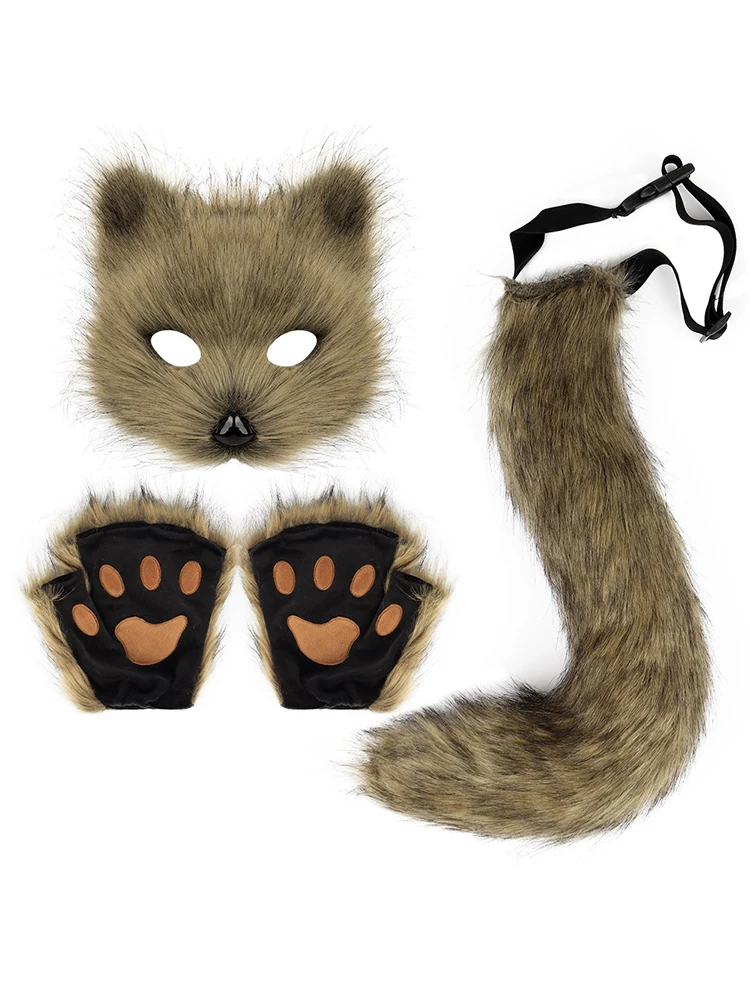 

Fox Cat Ears Headwear Fluffy Animal Ears Headband Ears Hair Hoop and Tail Set for Halloween Party Cosplay Accessories