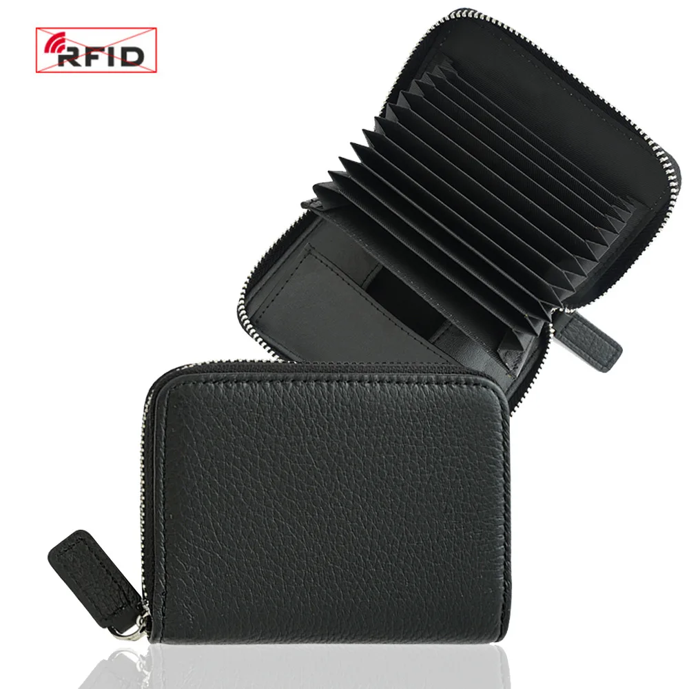 

RFID Leather Wallet Card Holder Multi-functional Accordion Card Holder Women's Zipper Coin Coin Purse