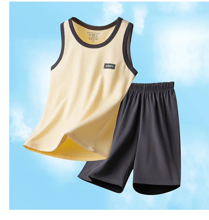 Sommer-Kinderweste für Jungen, Einfarbige Baumwoll-Unterwäsche, Hauskleidung, Outdoor-Bekleidung, Dünne Teenager-Unterhemden, Baby-Weste – Detail 16