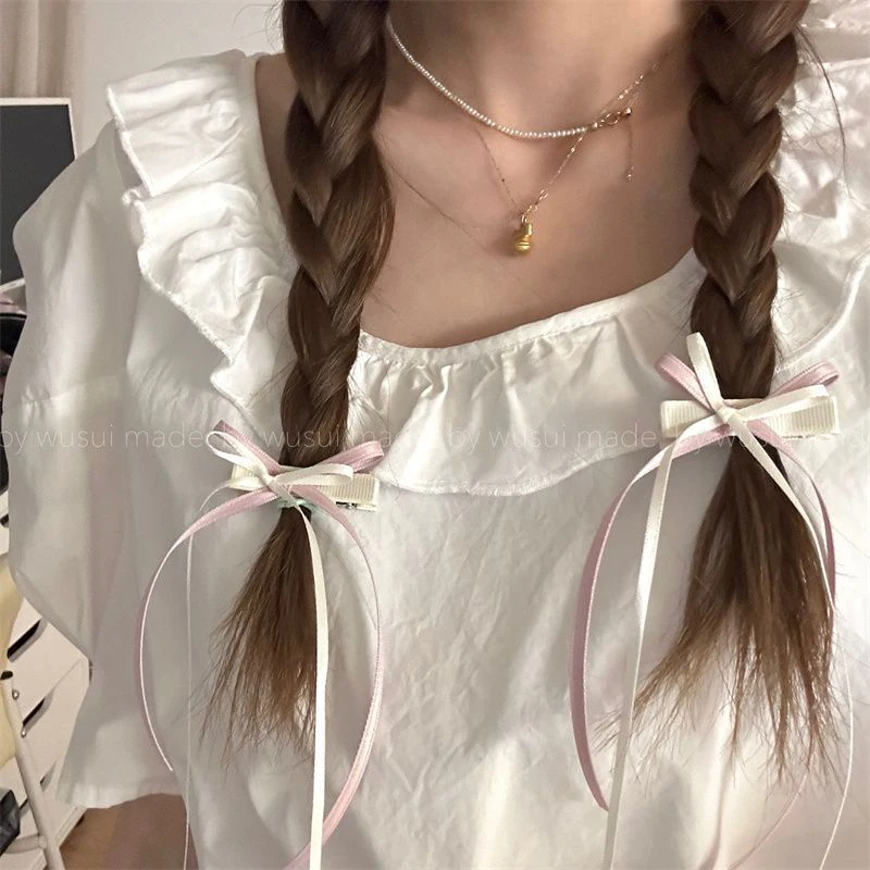 Süße lange Haarnadeln Französisch Lolita Spitze Band Quaste Bowknot Haars pange für Frauen Mädchen Party Haars pangen Kopf bedeckung Zubehör