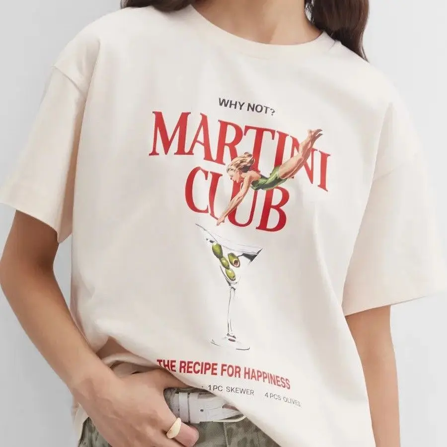 European and American 2026 Summer Cute Retro Printed Casual Loose and Versatile 100% Cotton Ins Style Women's T-shirt