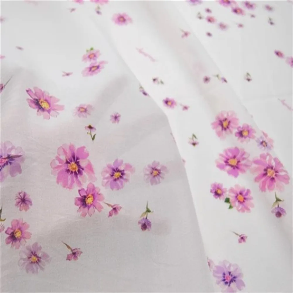 Natural Comfortable Small Flower Printed Silk Cotton Fabric Breathable for Wife Elegant Summer Dress