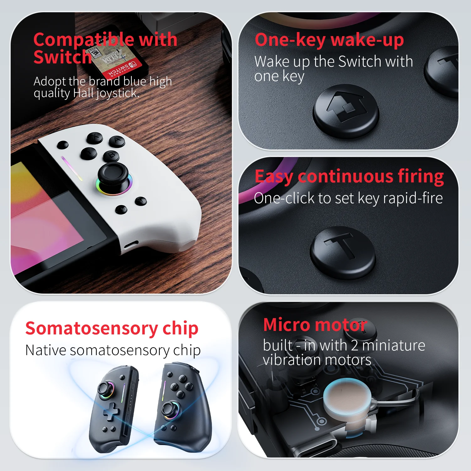 LinYuvo KS42 joycon per Nintendo Switch con controller wireless Joypad effetto Hall compatibile a sei assi/Macros/Turbo/luce RGB