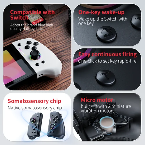 Imagen 2 del producto LinYuvo KS42 joycon para Nintendo Switch con controlador inalámbrico Joypad de efecto Hall Compatible con seis ejes/Macros/Turbo/luz RGB