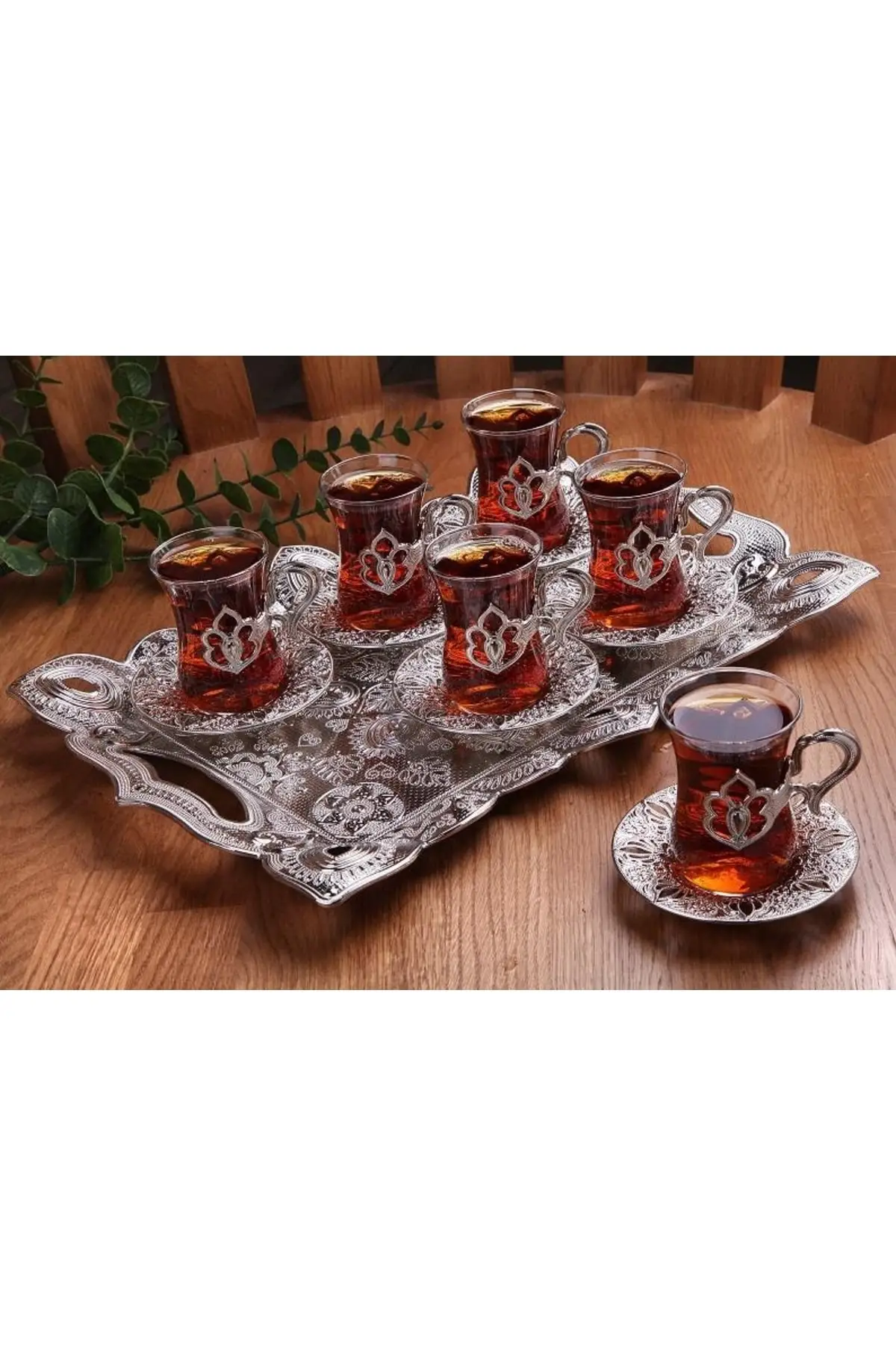 DOLBOVI Blend Tray Tea Set Silver Turkish Tea Glass Cup