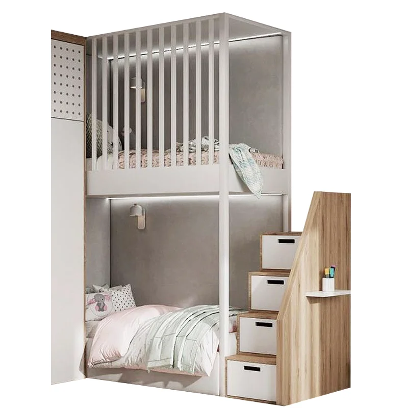 Simple boy bunk bed Double bed with ladder cabinet bunk bed 1.2m bed