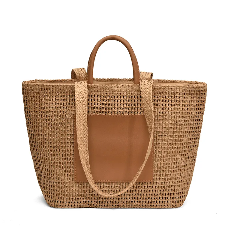 Casual Large Capacity Straw Tote Bag Hollow Paper Weave Women Shoulder Bags Handmade Summer Beach Handbag Big Bali Shopper Purse