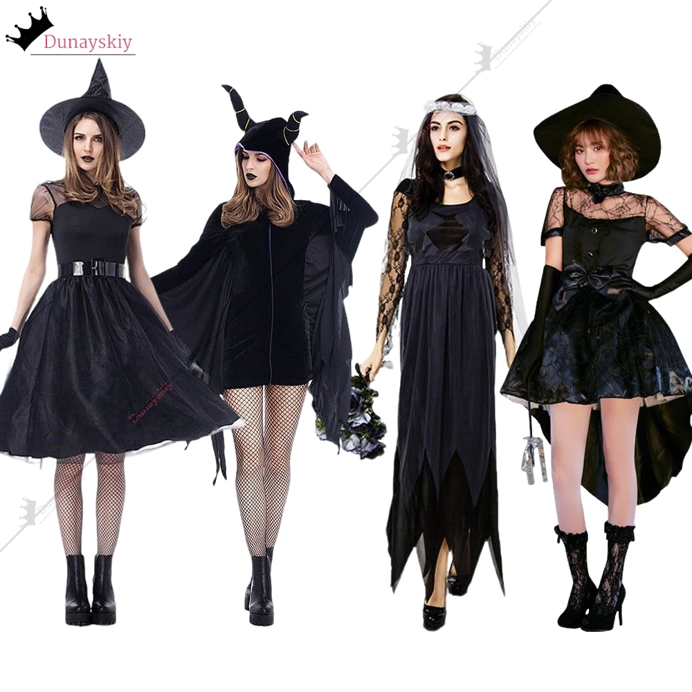 

Halloween Witch CosplayCostumes Adults Kids Parent-Child Black Witch Dress Uniform Women Girls Halloween Dress Up Party Outfits