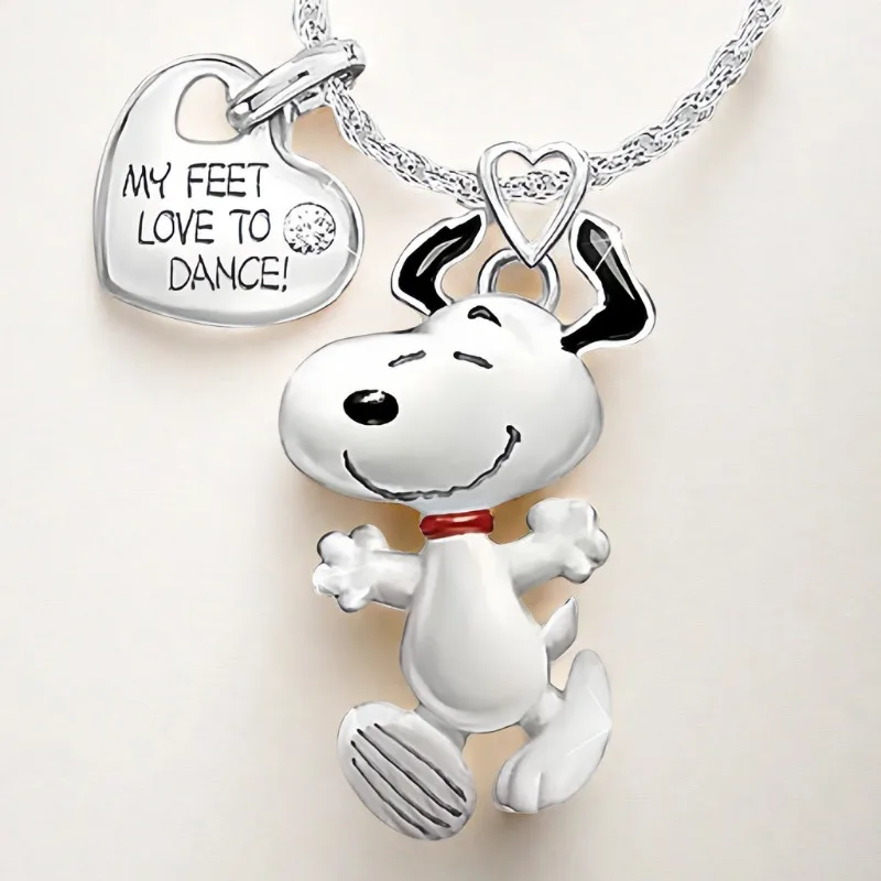 Colar Snoopy dos desenhos animados para mulheres e meninas, Pingente De Metal, Decoração Vintage Cão, Brinquedos Infantis, Corrente Kawaii, Moda