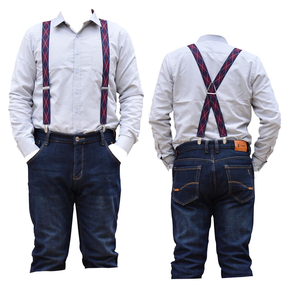 Solid Large Suspenders big Men Adjustable Elastic X Back Pants Women Suspender for Trousers 3.5 cm Clips grey navy blue black