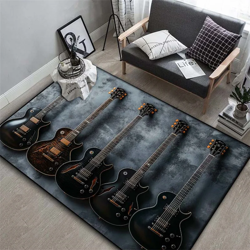 

Electric Guitar Area Rug, Heavy Metal Grey Print, Modern Home Decor, Non Slip Floor Mat, Stylish Living Room Accent