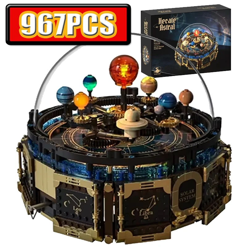 

LED Solar System Building Blocks Music Box - Rotating STEM Educational Science Model Toy Gift with Light