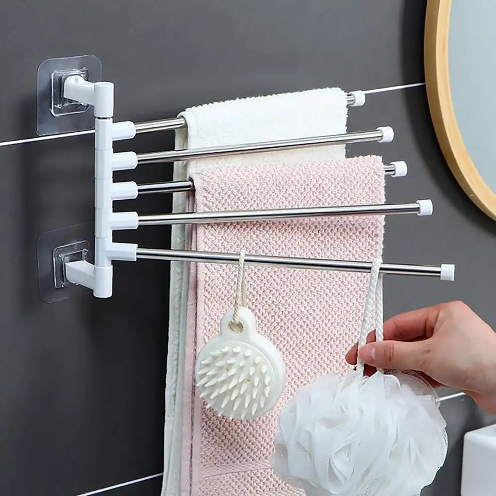 Bathroom Towel Rack with 180-Degree Rotating Bar Punch-free Easy Installation Towel Rack Multi-layer Hanging Rod