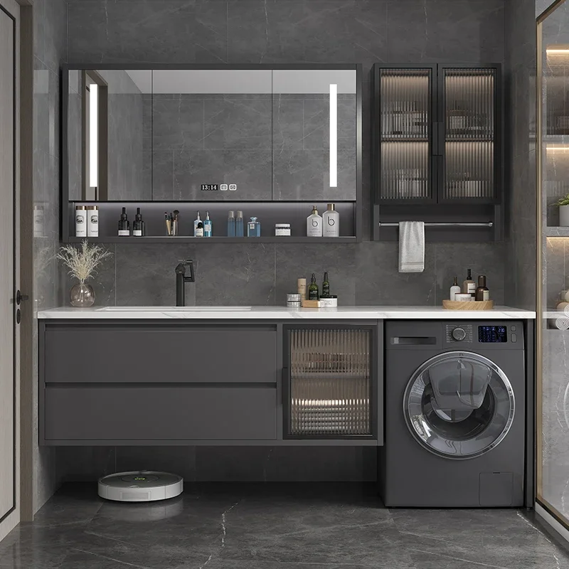 

Luxury Simple Slate Integrated Ceramic Basin Bathroom Vanity Cabinet with Sink Combination Balcony Modern Hand Wash Smart Toilet