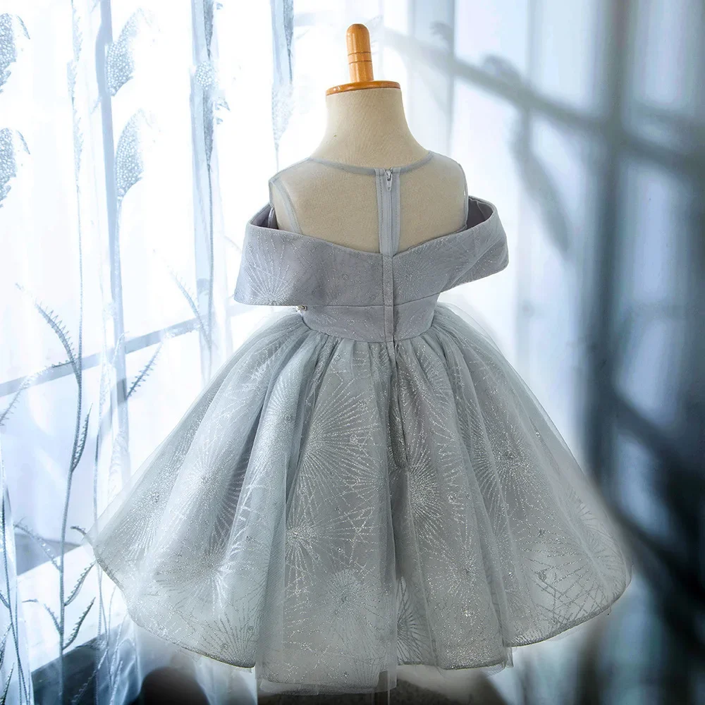 New Baby Girl Princess Vintage Dress Tulle Children Rhinestone Kids Wedding Party Birthday Tutu Dress Glitter