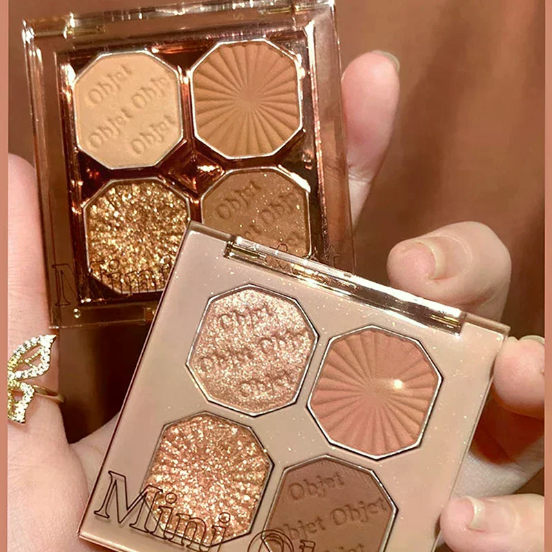 DIKALU 4 Colors Pearly Glitter Eyeshadow Palette Bright Matte Shimmer Eye Shadow Waterproof Pigment Makeup Cosmetics