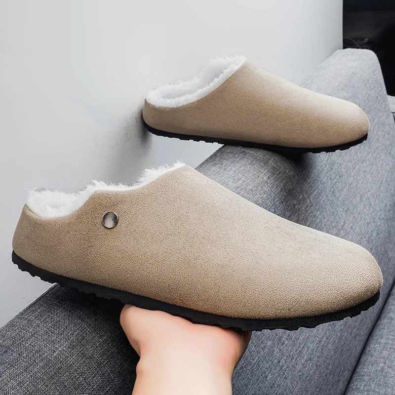 

Fipatbu Men's Winter Cotton Slippers Plus Size Wear-Resistant Fleece Warm Shoes Half Slippers for Fashion Comfortable Footwear