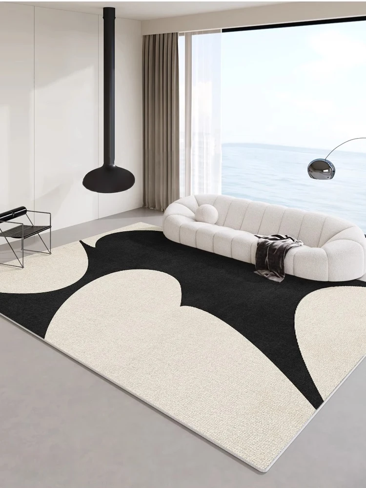 Black White Minimalist Beige Carpet Luxury Living Room Decoration Carpet Comfortable Easy Care Bedroom Rug Huge Customizable Rug