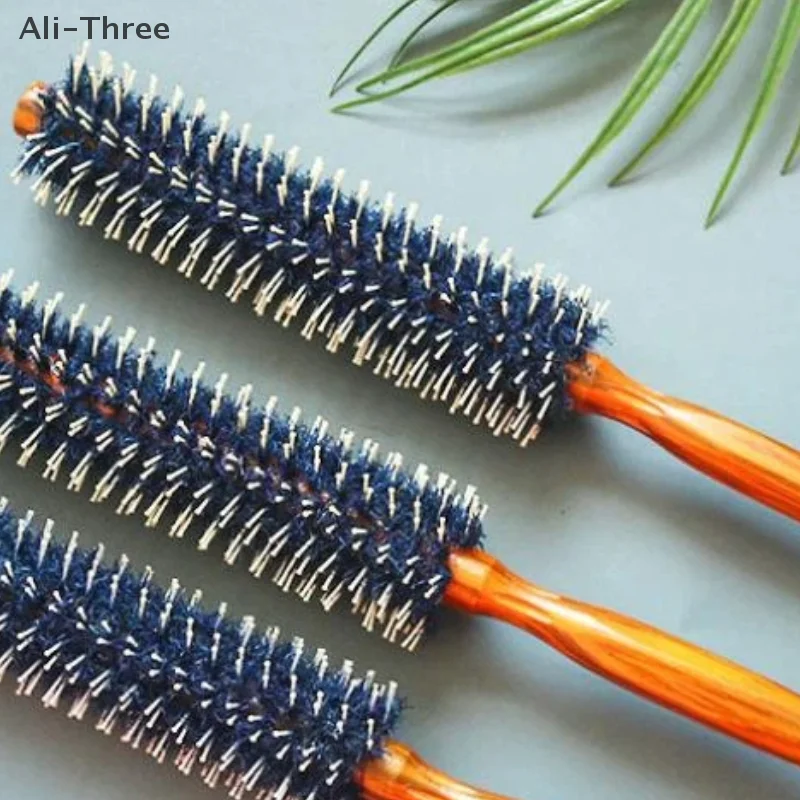 Anti Static Wood Natural Boar Bristle Hair Round Brush Hairdresser Styling Tool Teasing Brush For Hair Curly Comb Barber Salon