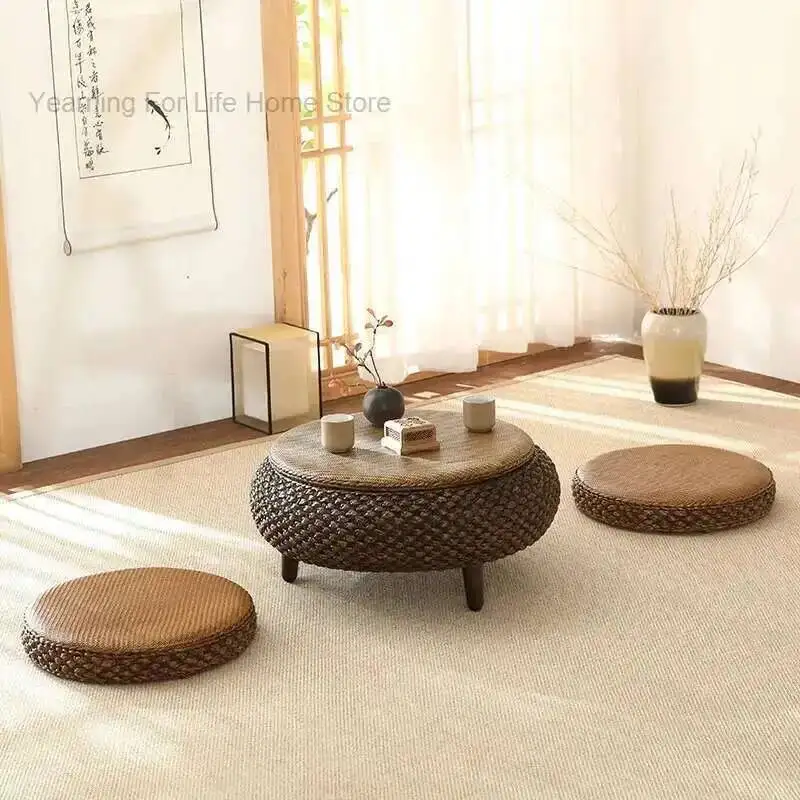 

Table Retro Rattan Coffee Japanese Style Household Simple Futon Cushion Solid Wood Window Service tables basses home furniture