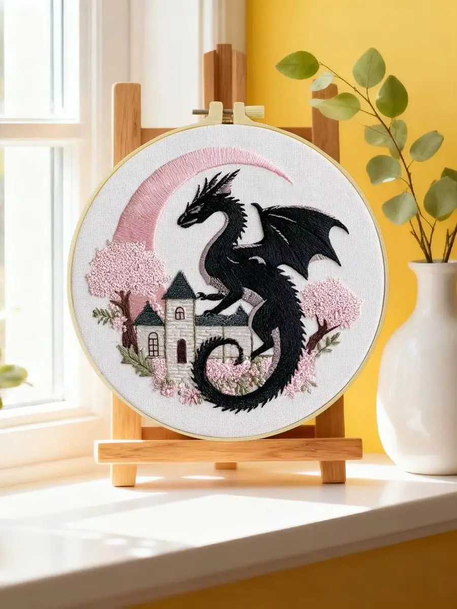 1 Stück 20X20CM/15X15CM 7,87/6,3 Zoll Drachen-Stickerei-Starter-Kit DIY-Kit DIY-Stickerei-Set Handarbeiten Heimdekoration Nadelkunst – Detail 6