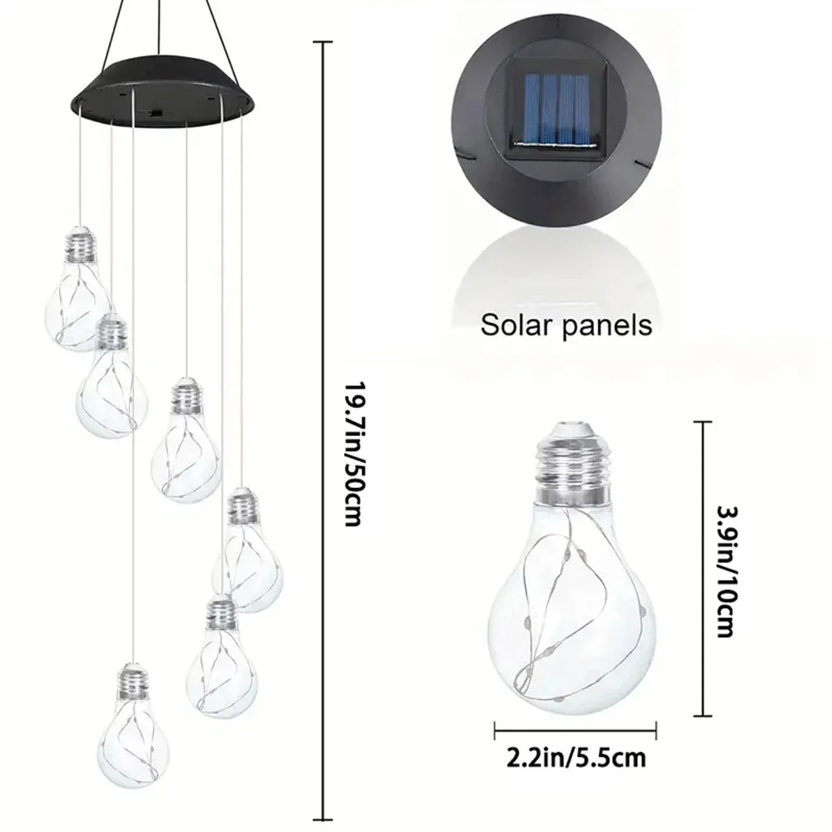 Colorful Solar Bulb Wind Chimes Hanging 6 LED Pendants Outdoor Garden Patio Yard Holiday Home Party Decorative Lamp Light Decor