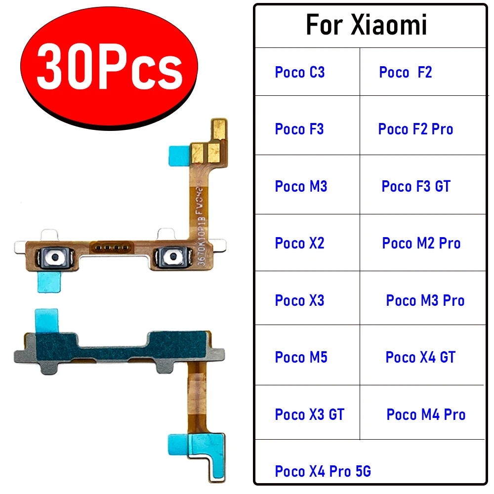 

30 шт., новинка для Xiaomi Poco C3 F1 F2 F3 GT M2 M3 X2 X3 GT X4 Pro 5G X4 GT M5 кнопка включения/выключения питания Кнопка громкости гибкий