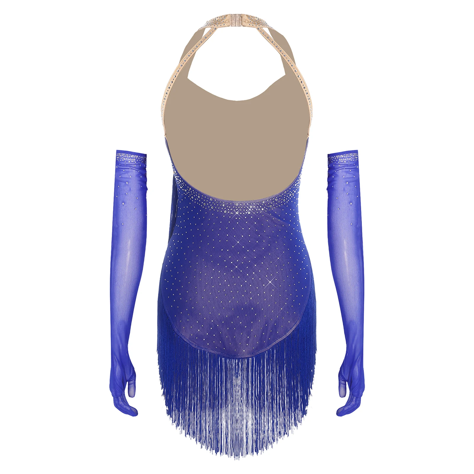 Body profesional con borlas de Tango para mujer, traje con dobladillo Irregular y contorno corporal, ropa elegante de baile latino con guantes