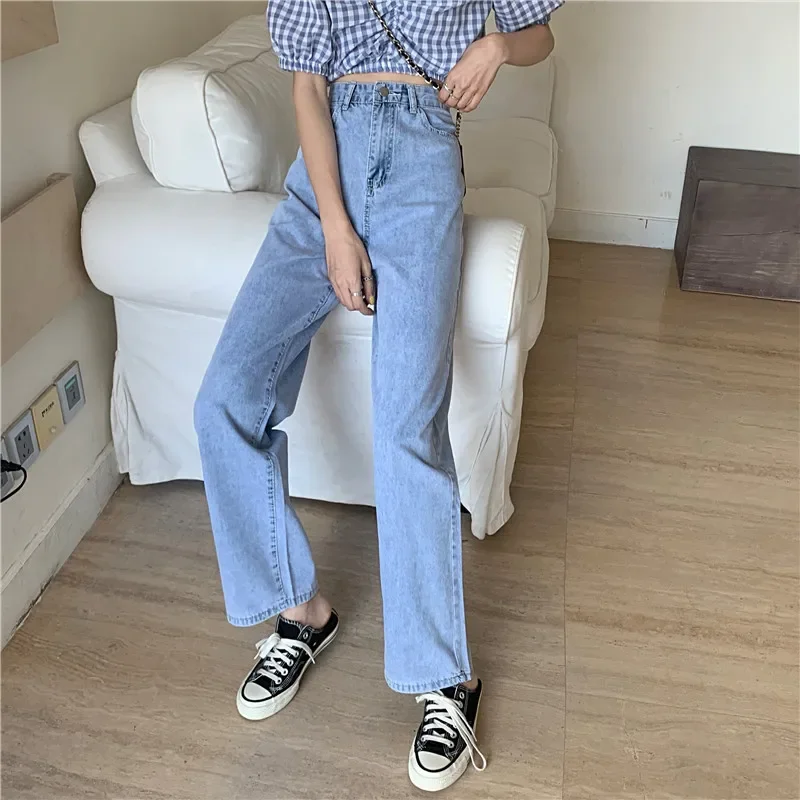 Dżinsy Damskie Koreańskie Studenckie Modne Ins Streetwear Styl Proste Jesienne Kowbojskie Rozcięcie Boczne Dziewczęce Uniwersalne S-3XL Vintage Ins