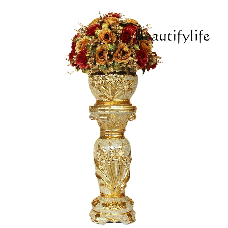 

High-End Floor Vase Suit European Style Living Room Ceramics Retro Roman Column Shopping Mall Decoration